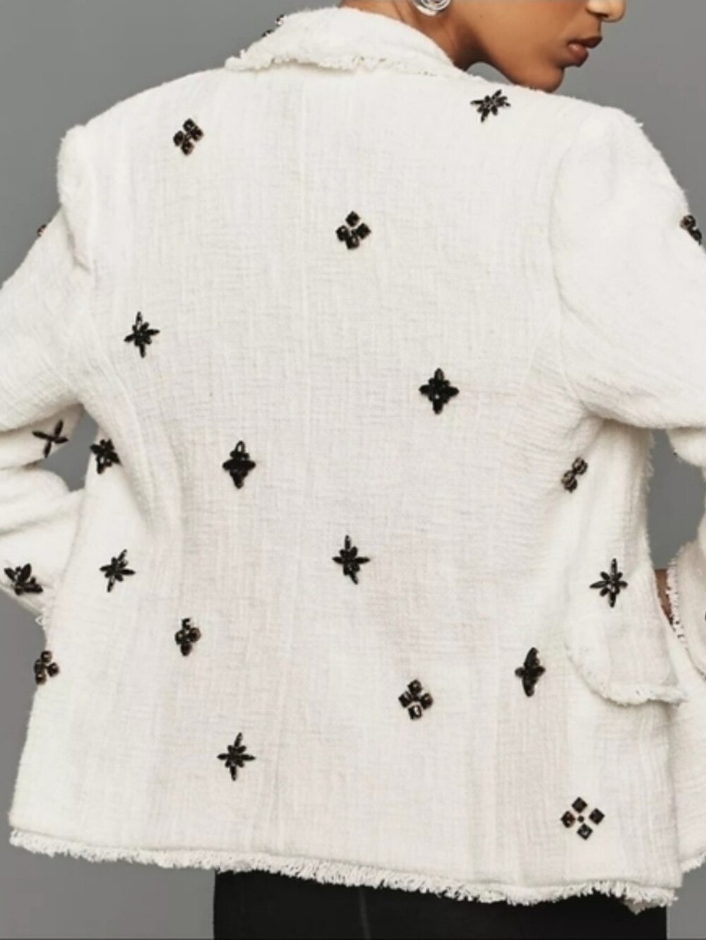 Anthropologie Maeve Decorative Tweed White Embellished Blazer Size M - Picture 2 of 11
